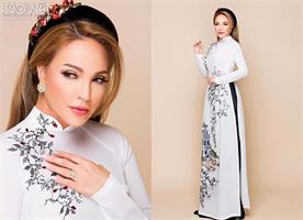 Thanh Hà khoe nhan sắc với áo dài vẽ tay